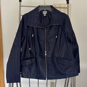Chico's Midnight Blue Zip-Up leather Jacket.